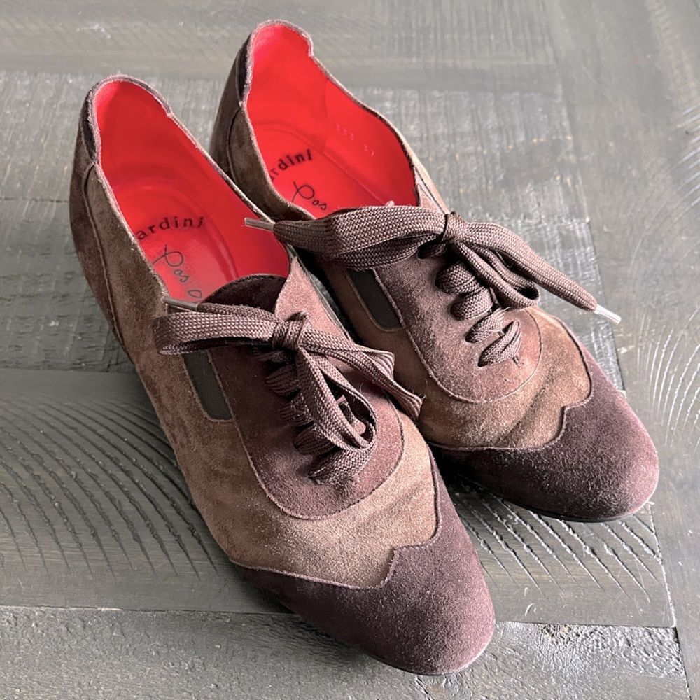 Pas de Rouge 37 Brown Suede Lace Up Wedges Oxford Retro Y2K Dark Academia